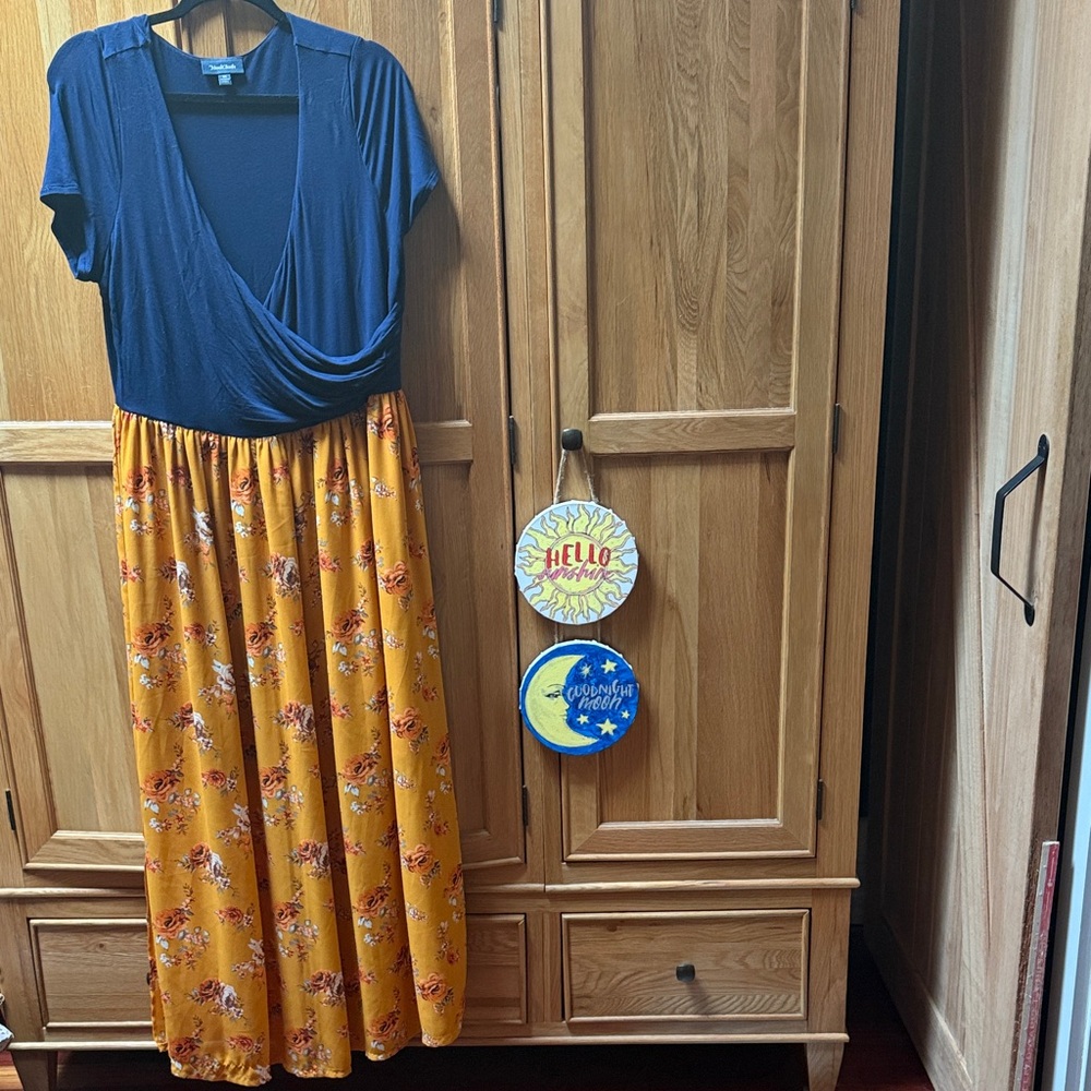 Modcloth Navy and Mustard Floral Maxi Dress